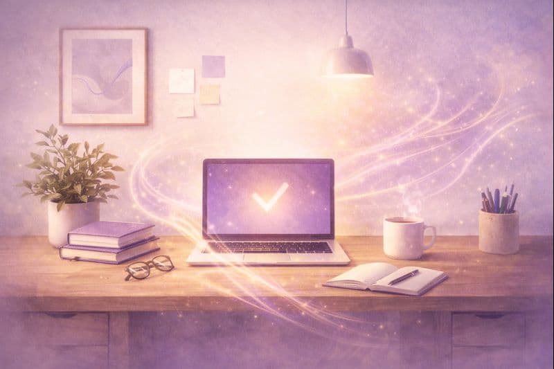 INFJ produktivitet och fokus - effektiv arbetsyta med kreativa detaljer för meningsfull planering